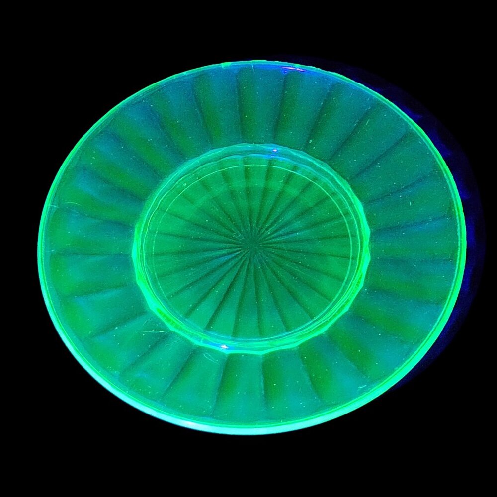 Vintage Uranium Depression Glass Green Patterned Saucer